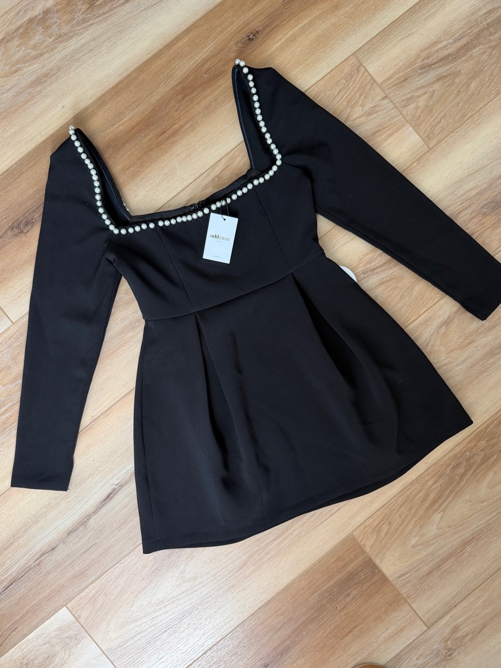 Odd Muse The Ultimate Muse Pearl Mini Dress Size Large Black Square Neck Fitted